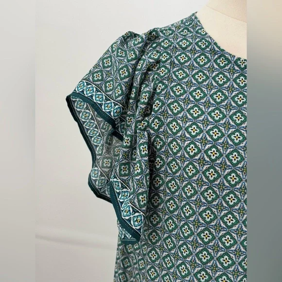 Max Studio Teal Geometric Print Flutter Sleeve Boho Wide Leg Jumpsuit Size XL - Picture 3 of 14